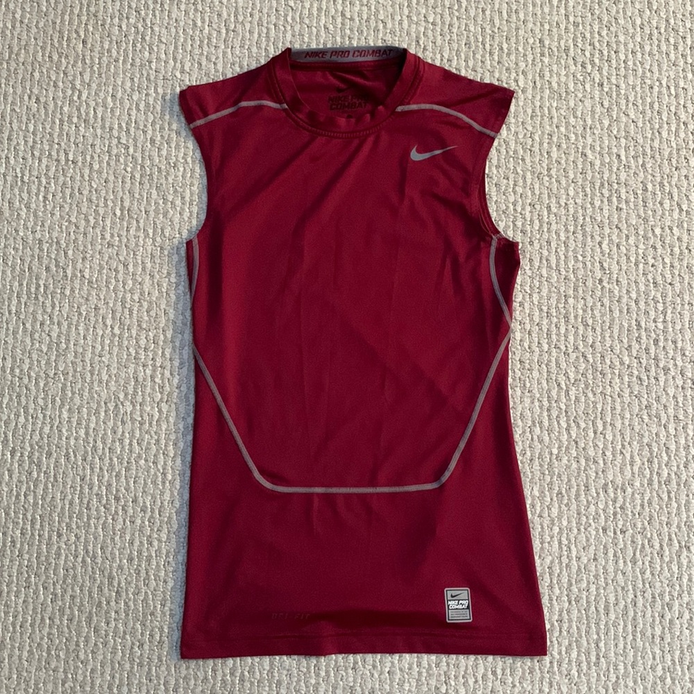 NIKE Dri-Fit Pro Combat Sleeveless Compression Training Top (Maroon)